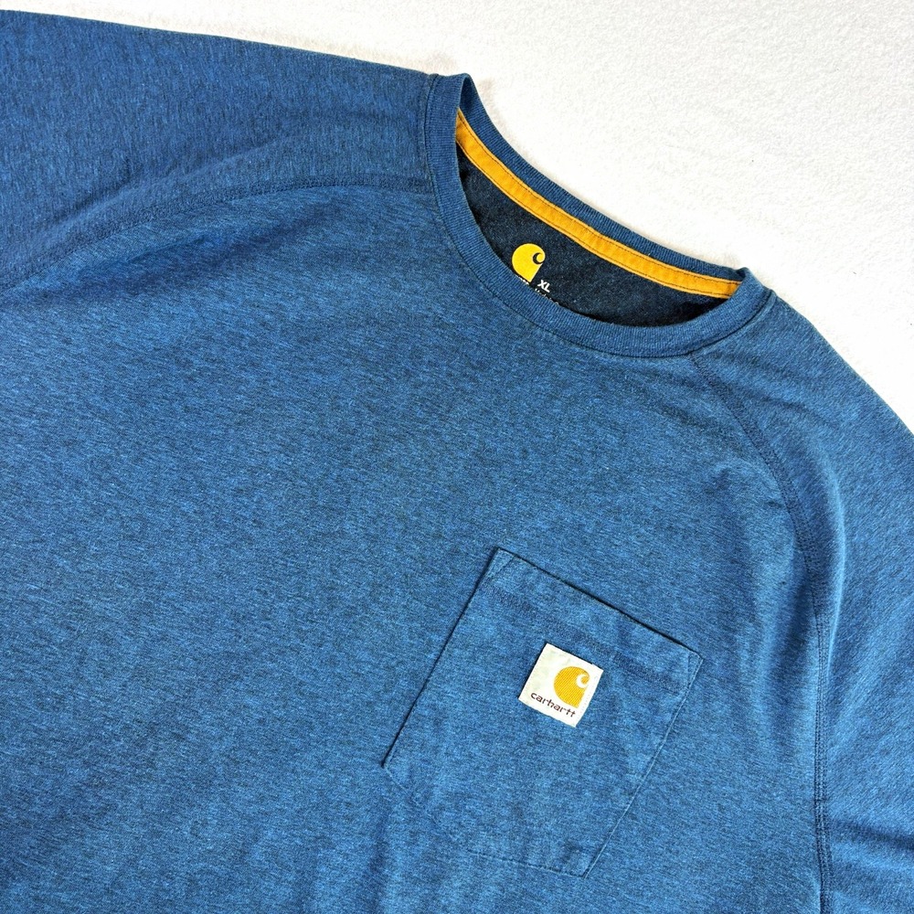 Carhartt Force Shirt Mens XL Blue Relaxed Fit Pocket Work Performance Tee Logo